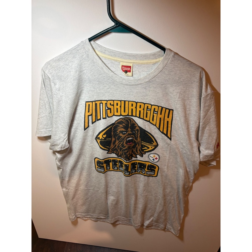 Homage Star Wars Pittsburgh Steelers Chewbacca T Shirt NWOT Large Gray Tri Blend